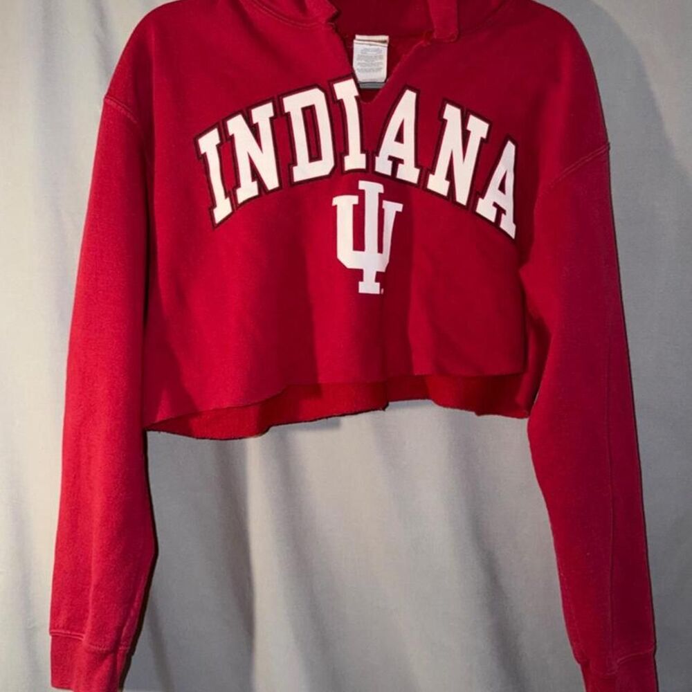 Red Indiana University vintage cropped hoodie